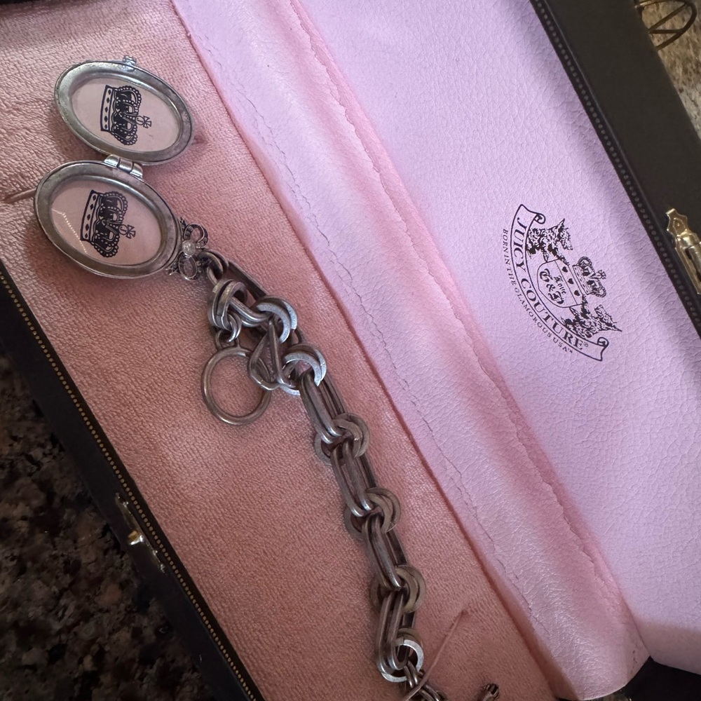 Juicy Couture Silver Metal Link Charm Bracelet